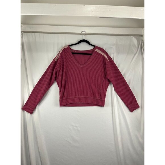 Abercrombie and Fitch Pink V-Neck Women's Cropped Waffle Top - Picture 2 of 14